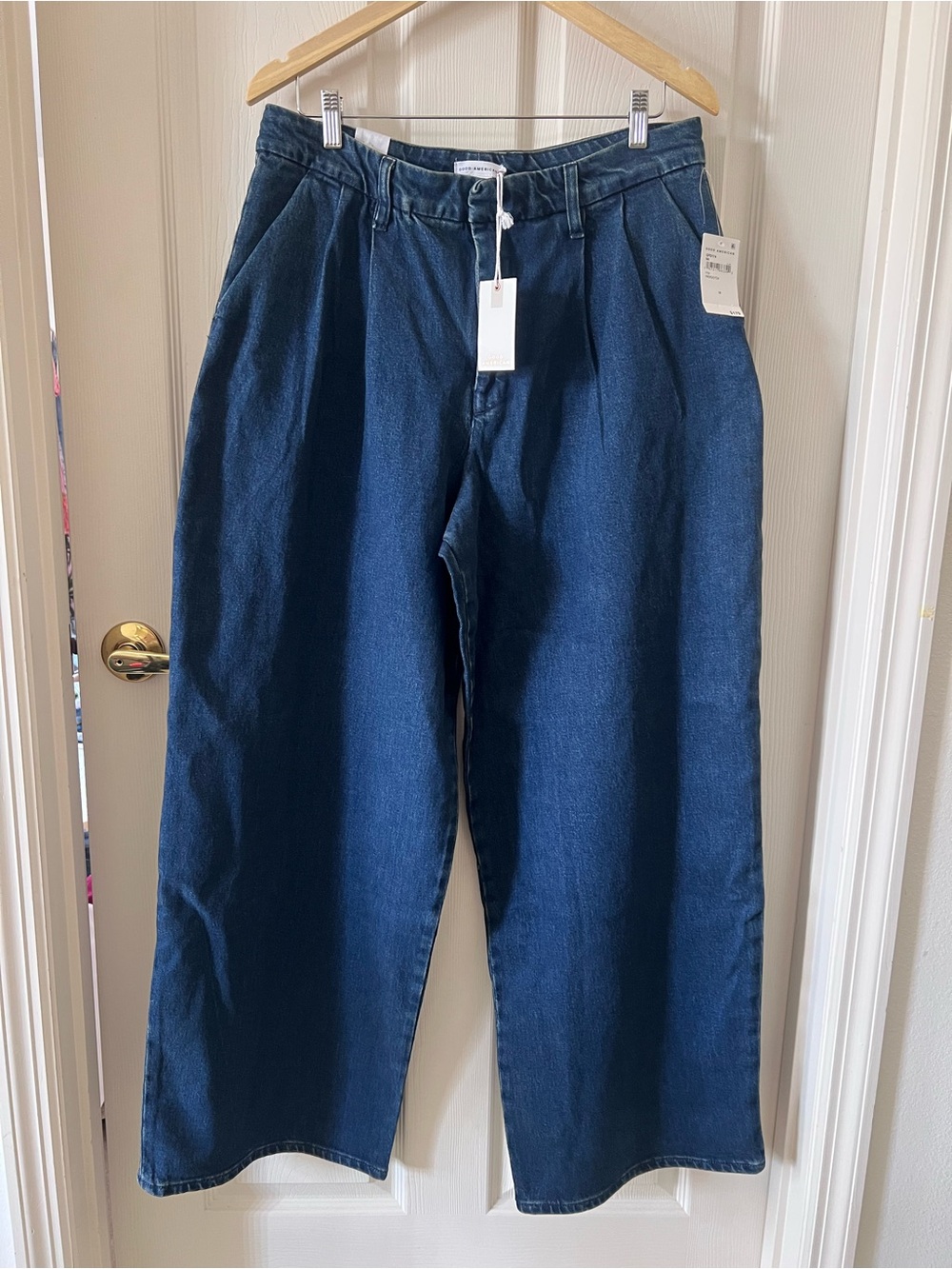 Good American Wide-Leg Pleated Trouser High Waist Dark Blue Jeans 10 / 30 NWT